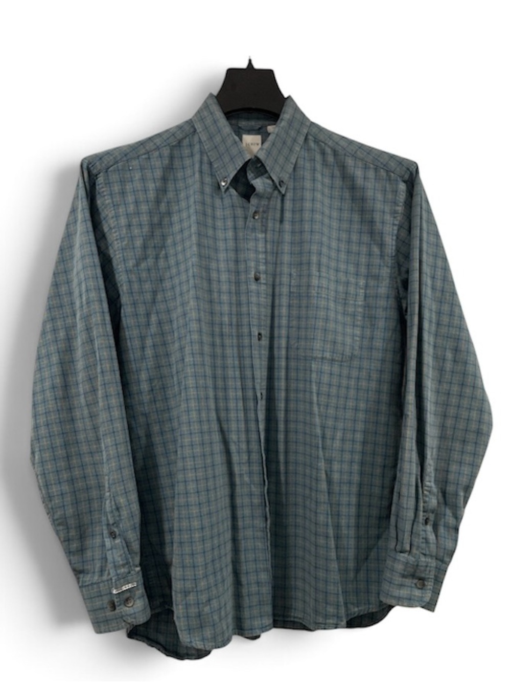 J. Crew Plaid Flannel Shirt L Blue Gold Brushed Cotton Men’s  Button Down NWOT